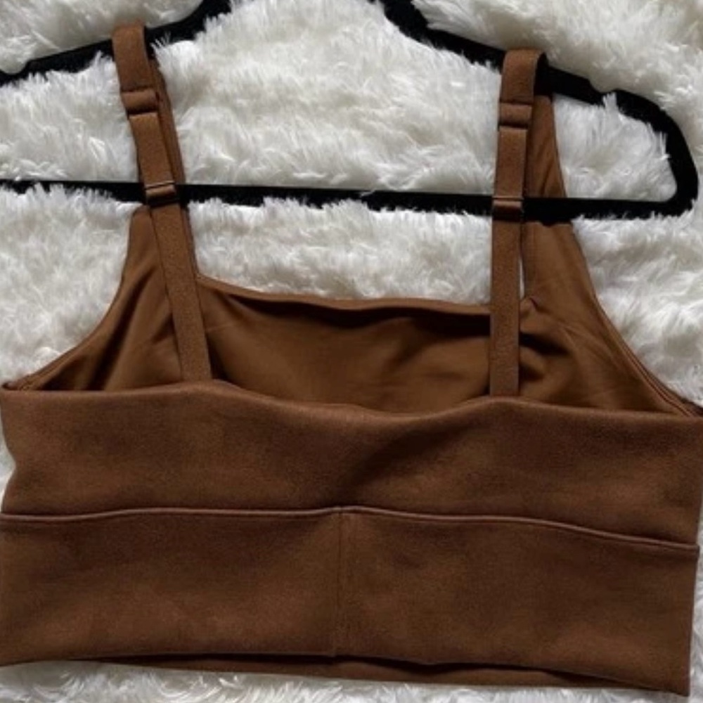 Spanx Faux Suede Crop Top Caramel Brown‎ Longline Square Neck Size Large - Picture 8 of 14